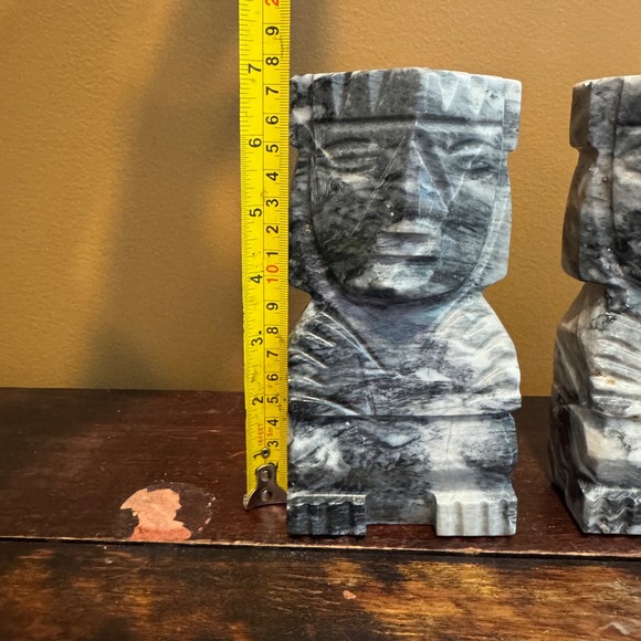 Carved Black and Grey Onyx Stone‎ Aztec Tiki Heavy Bookends - Picture 2 of 11